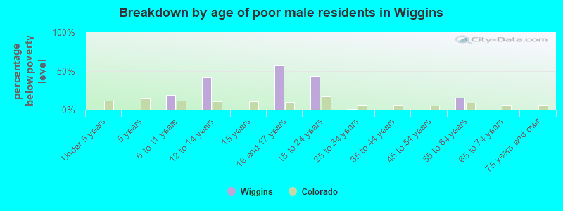Breakdown by age of poor male residents in Wiggins