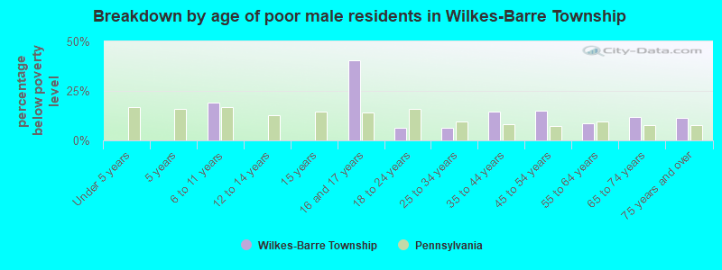Breakdown by age of poor male residents in Wilkes-Barre Township