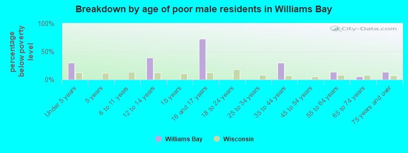 Breakdown by age of poor male residents in Williams Bay