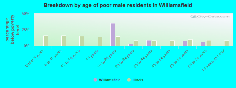 Breakdown by age of poor male residents in Williamsfield