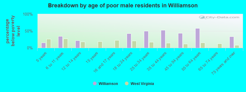 Breakdown by age of poor male residents in Williamson