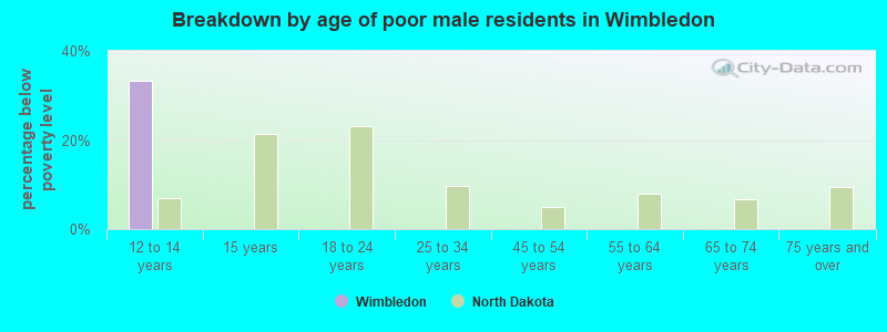 Breakdown by age of poor male residents in Wimbledon