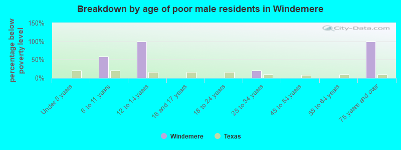 Breakdown by age of poor male residents in Windemere