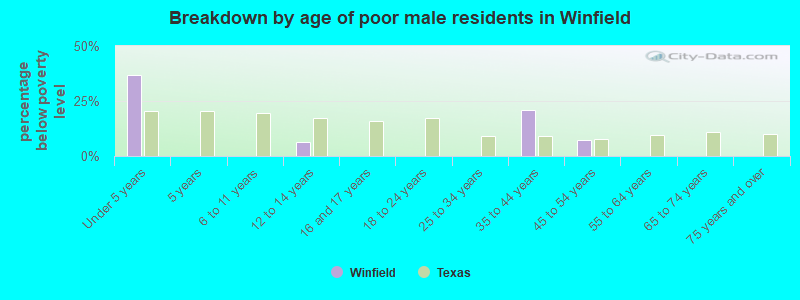 Breakdown by age of poor male residents in Winfield
