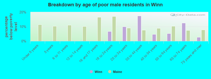 Breakdown by age of poor male residents in Winn