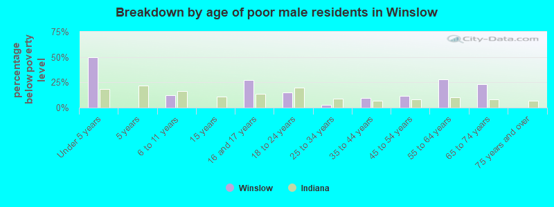 Breakdown by age of poor male residents in Winslow