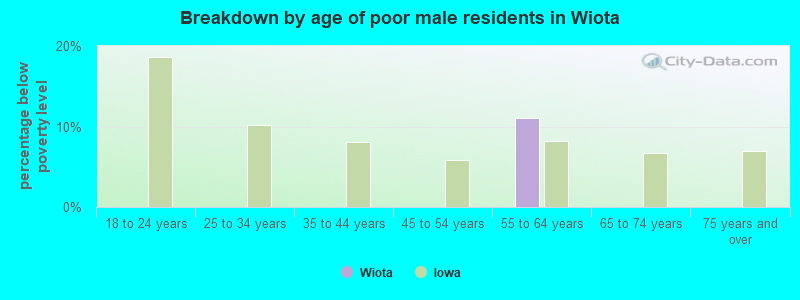Breakdown by age of poor male residents in Wiota