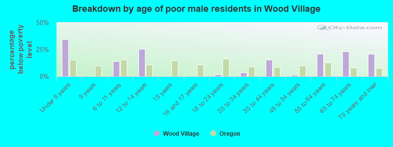 Breakdown by age of poor male residents in Wood Village