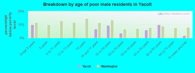 Breakdown by age of poor male residents in Yacolt
