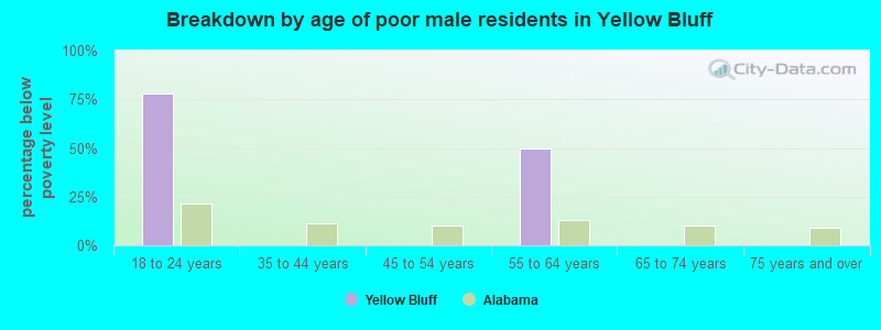 Breakdown by age of poor male residents in Yellow Bluff