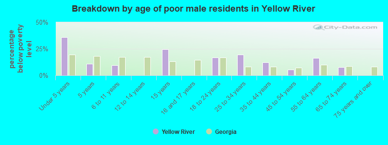 Breakdown by age of poor male residents in Yellow River