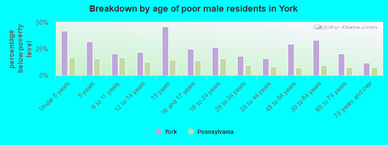Breakdown by age of poor male residents in York
