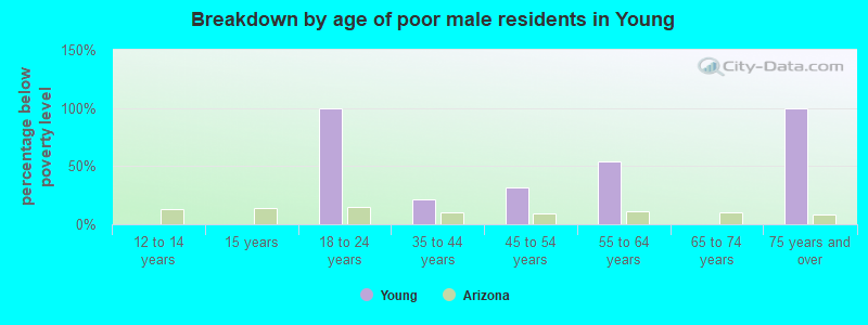 Breakdown by age of poor male residents in Young