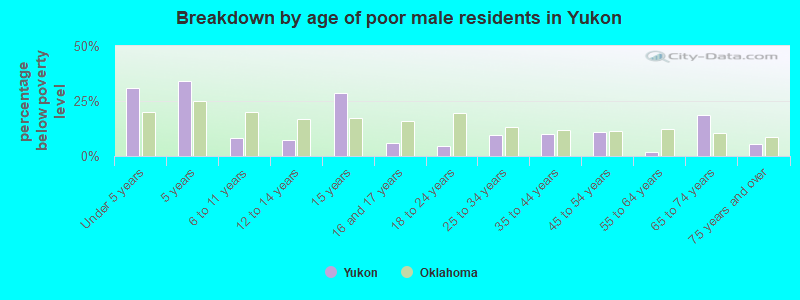 Breakdown by age of poor male residents in Yukon