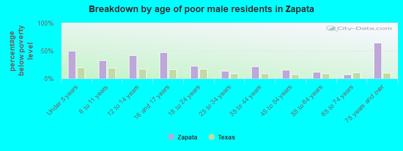 Breakdown by age of poor male residents in Zapata