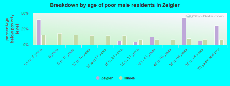 Breakdown by age of poor male residents in Zeigler