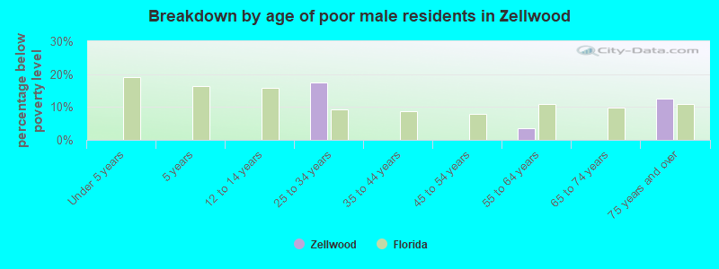 Breakdown by age of poor male residents in Zellwood