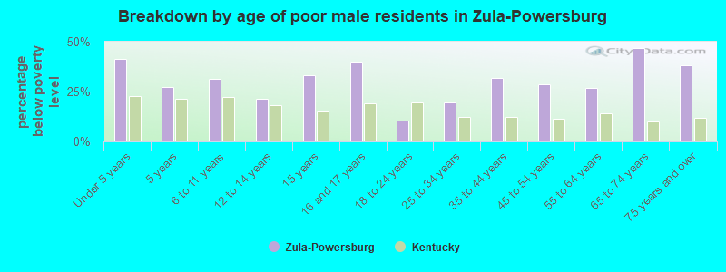 Breakdown by age of poor male residents in Zula-Powersburg