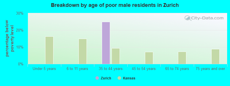 Breakdown by age of poor male residents in Zurich