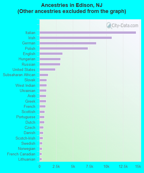 Ancestries in Edison, NJ <small>(Other ancestries excluded from the graph)</small>