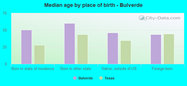 Median age by place of birth - Bulverde
