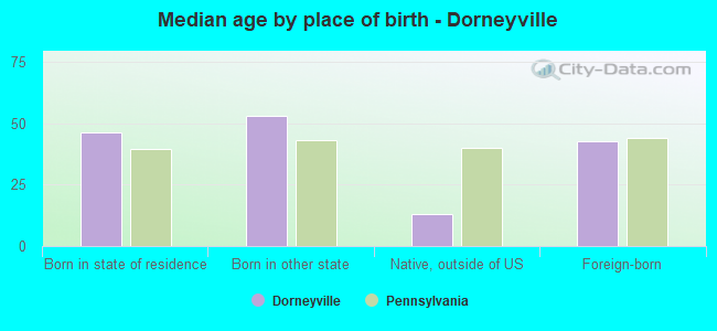Median age by place of birth - Dorneyville
