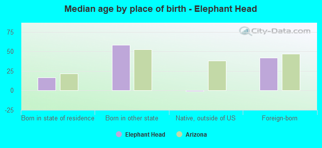 Median age by place of birth - Elephant Head
