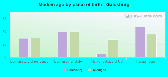 Median age by place of birth - Galesburg
