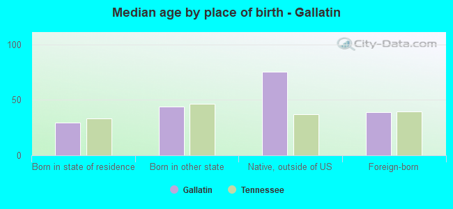 Median age by place of birth - Gallatin
