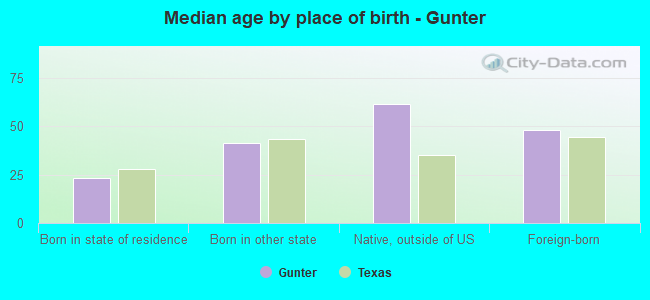 Median age by place of birth - Gunter