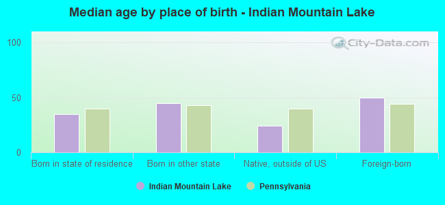 Median age by place of birth - Indian Mountain Lake