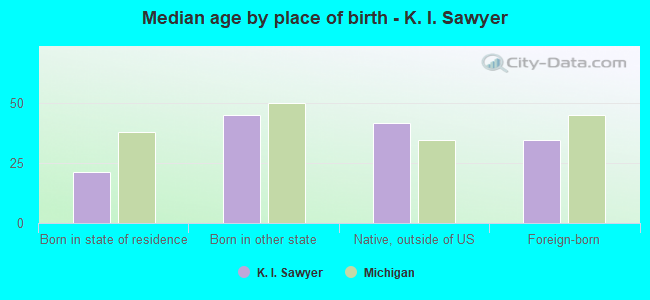 Median age by place of birth - K. I. Sawyer