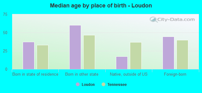 Median age by place of birth - Loudon