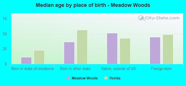 Median age by place of birth - Meadow Woods