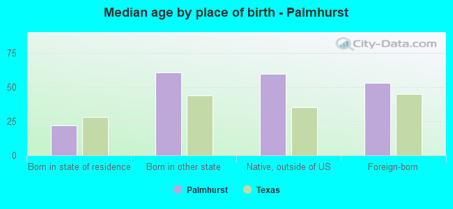 Median age by place of birth - Palmhurst