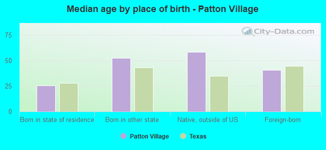 Median age by place of birth - Patton Village