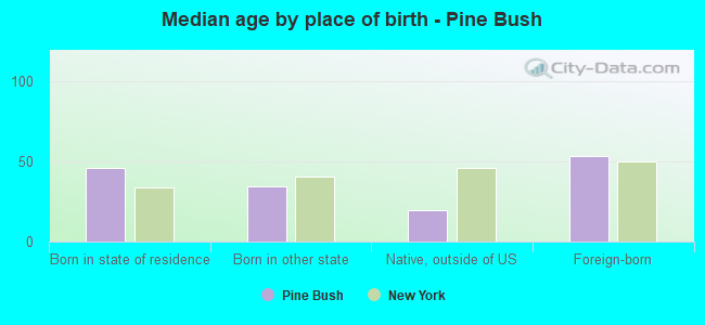 Median age by place of birth - Pine Bush