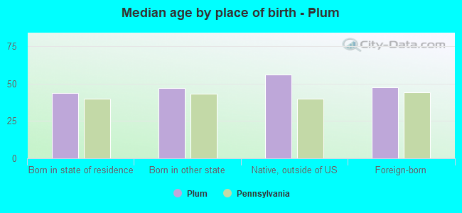 Median age by place of birth - Plum
