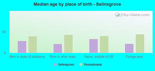 Median age by place of birth - Selinsgrove