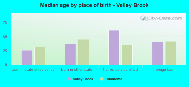 Median age by place of birth - Valley Brook