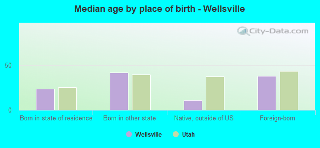 Median age by place of birth - Wellsville