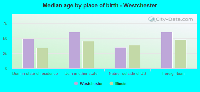 Median age by place of birth - Westchester
