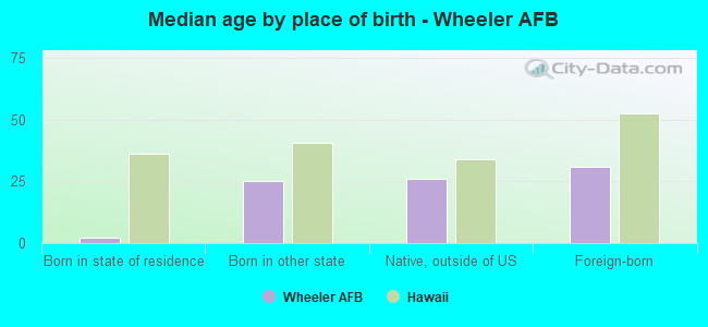 Median age by place of birth - Wheeler AFB