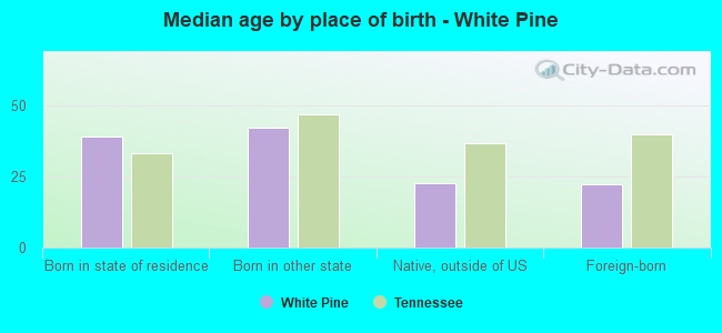 Median age by place of birth - White Pine