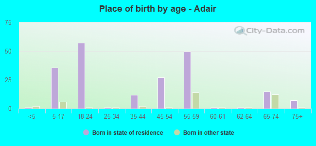 Place of birth by age -  Adair