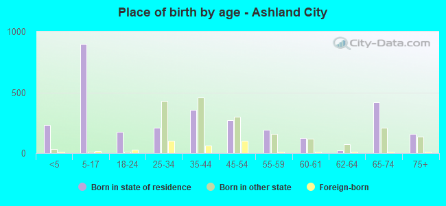 Place of birth by age -  Ashland City