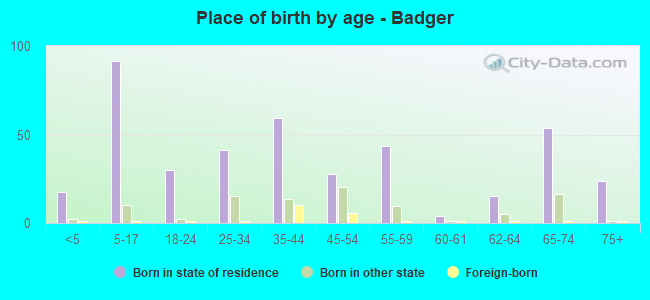 Place of birth by age -  Badger