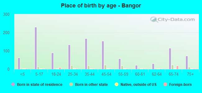 Place of birth by age -  Bangor