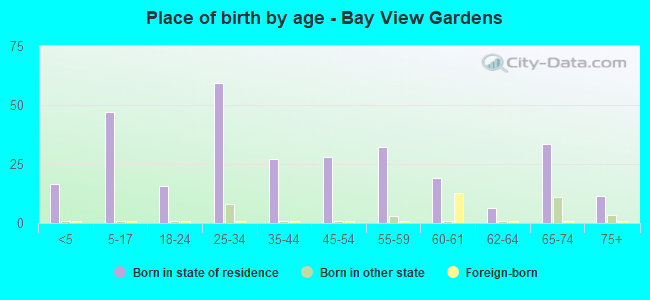 Place of birth by age -  Bay View Gardens