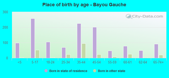 Place of birth by age -  Bayou Gauche